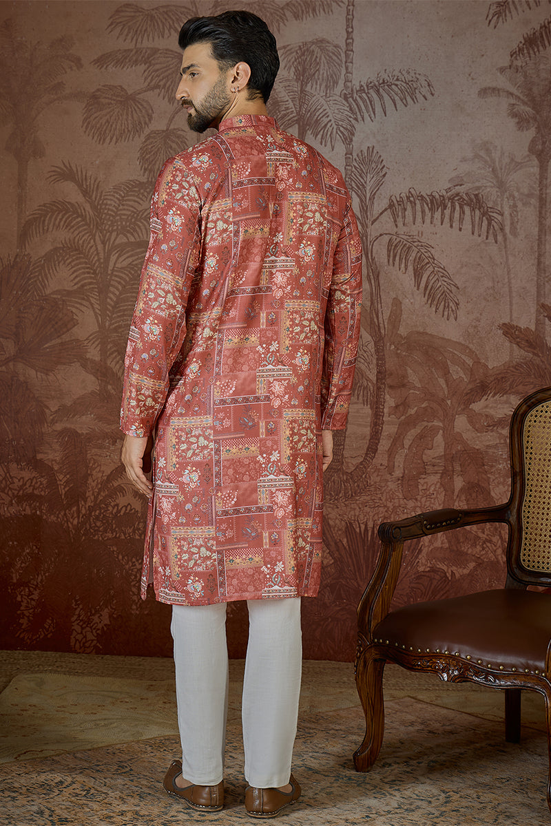 Silk Blend Pink Abstract Printed Kurta With Trouser MKSET2432