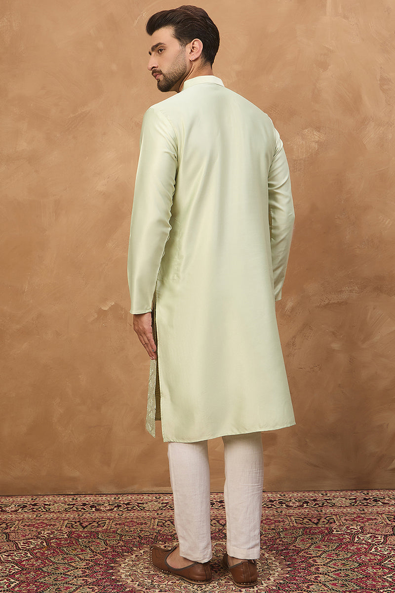 Peach Silk Blend Solid Embroidered Straight Kurta MKU1445