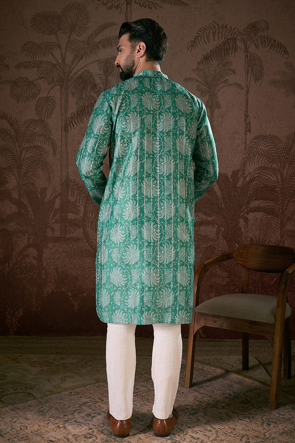 Teal Silk Blend Floral Printed Straight Kurta MKU1971