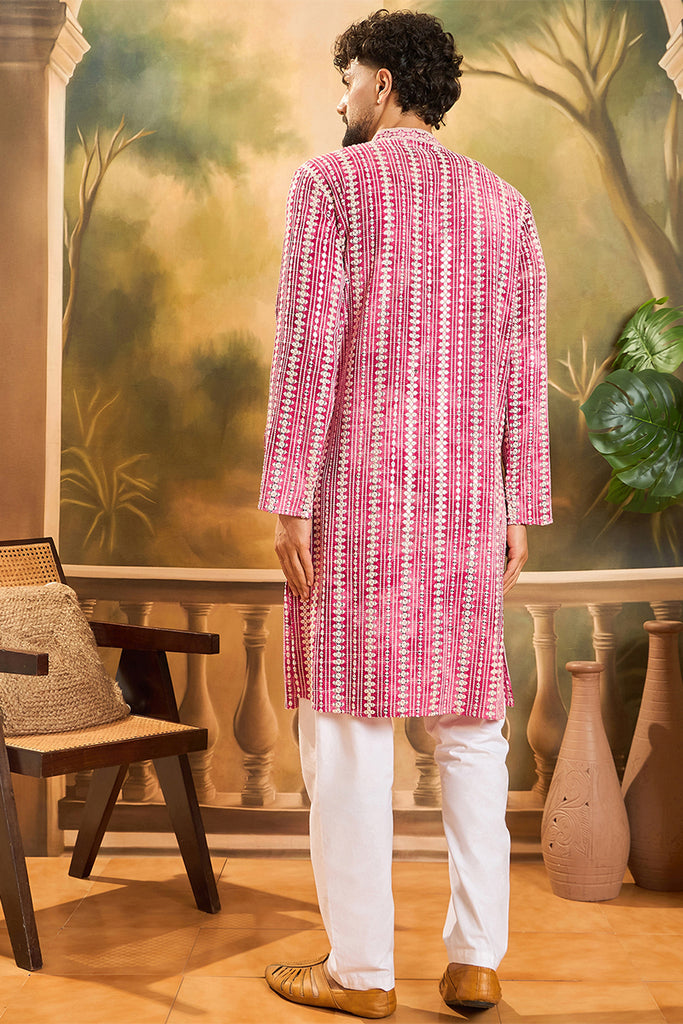 Red Viscose Rayon Embroidered Kurta With Trousers MKSET1413
