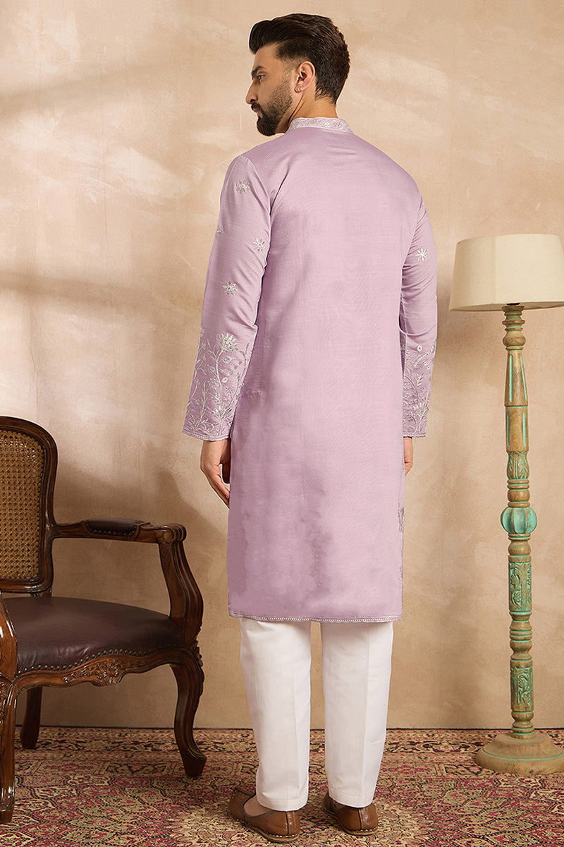Lavender Silk Blend Floral Embroidered Straight Kurta MKU1781