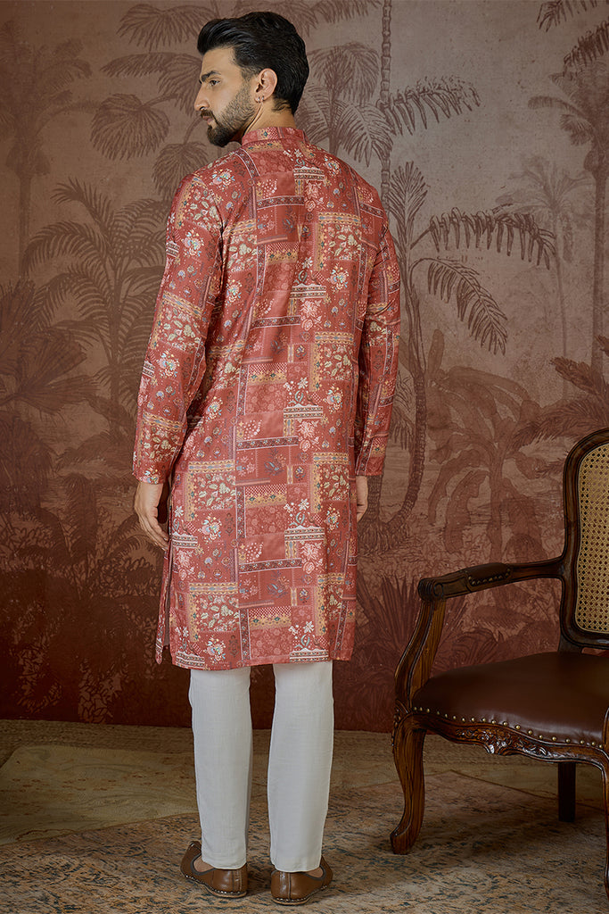 Silk Blend Pink Abstract Printed Kurta MKU2432