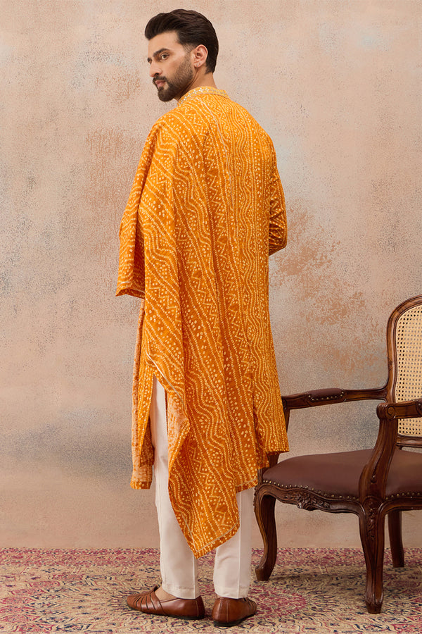 Rust Viscose Rayon Bandhani Printed Kurta With Dupatta MKUD1079
