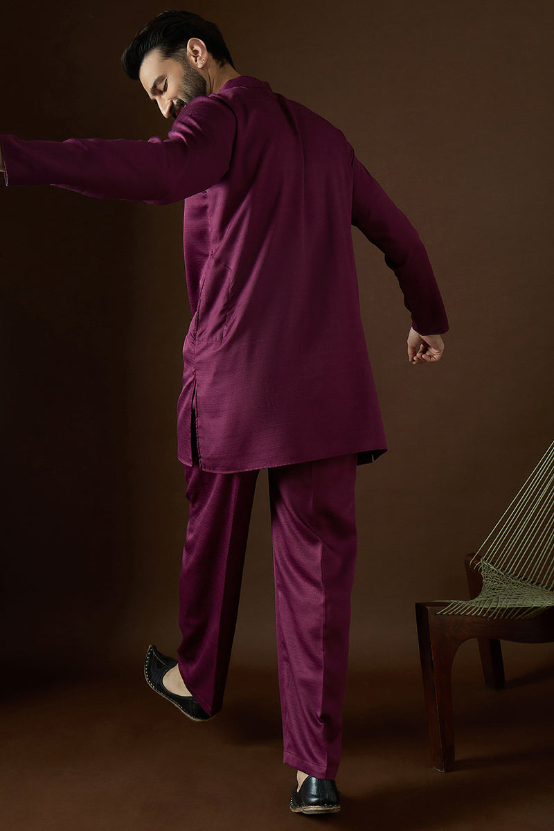 Purple Silk Blend Solid Embroidered Kurta With Trouser MKSET2056