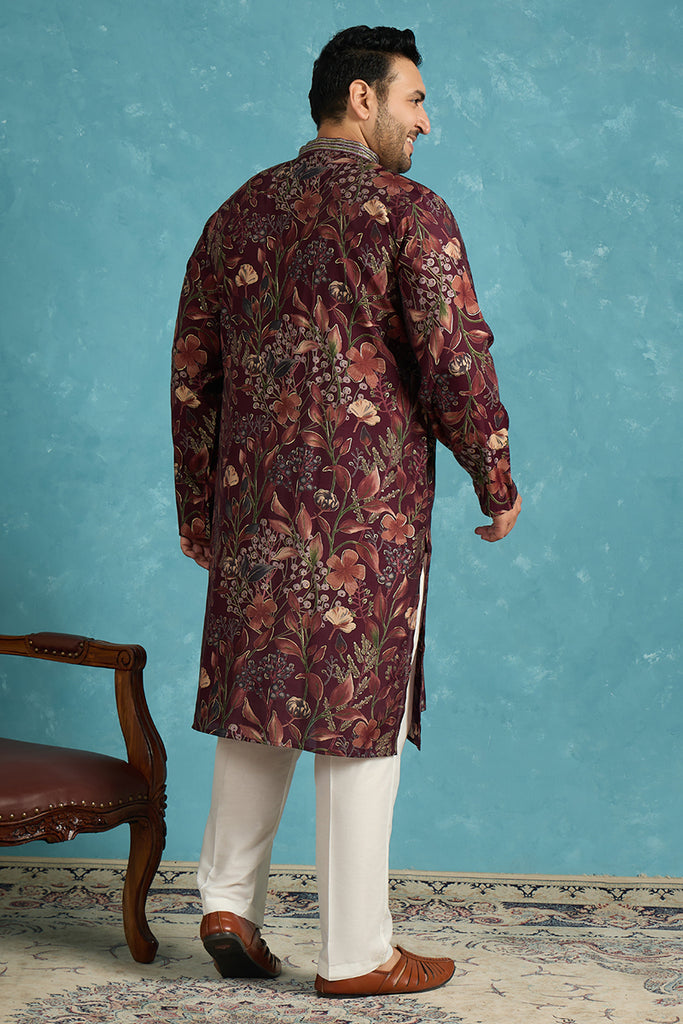 Purple Silk Blend Floral Printed Kurta MKU1957