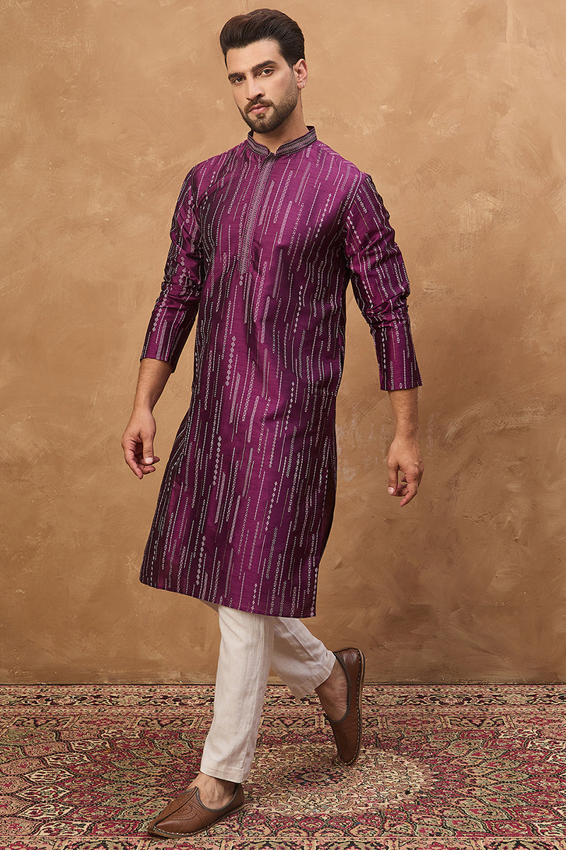 Purple Silk Blend Geometric Printed Straight Kurta MKU1518