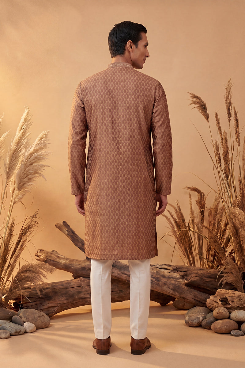 Brown Jacquard Woven Design Straight Kurta With Trouser MKSET2343