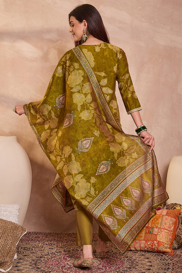 Green Silk Blend Floral Printed Straight Kurta Trouser With Dupatta PKSKD3209