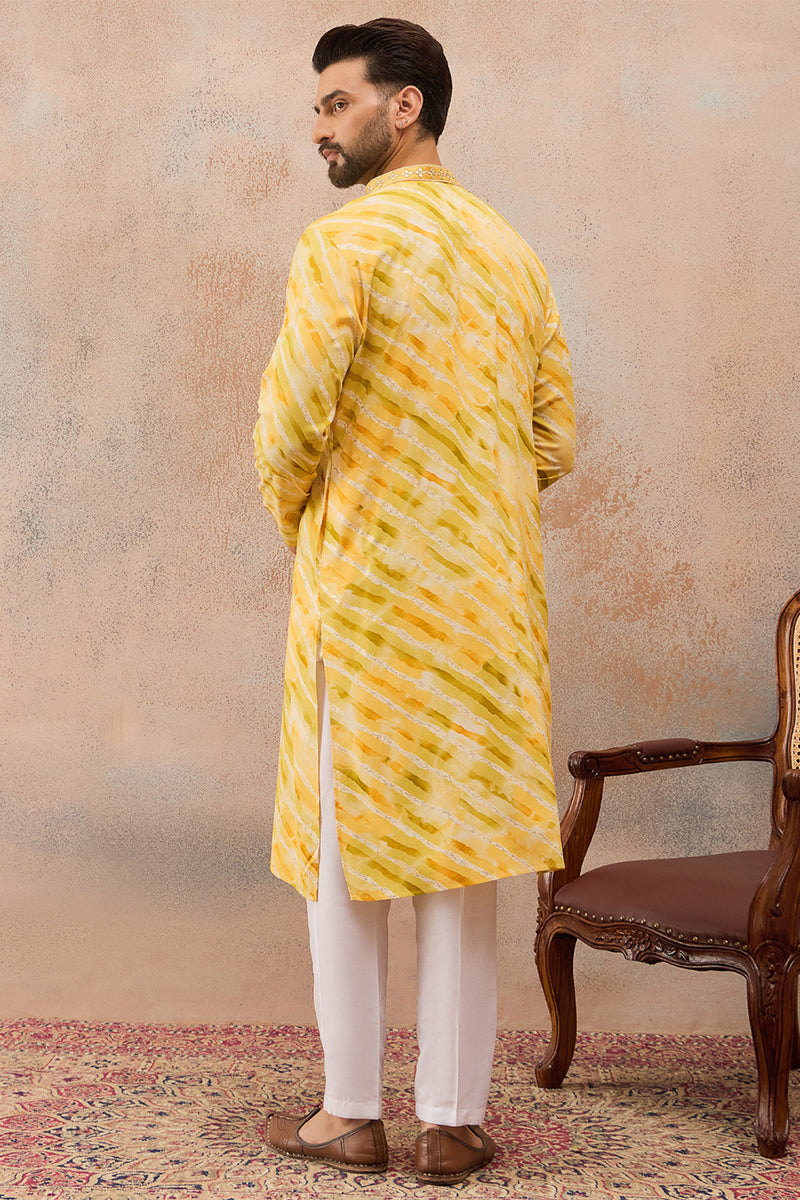Yellow Viscose Rayon Leheriya Printed Kurta MKU2756