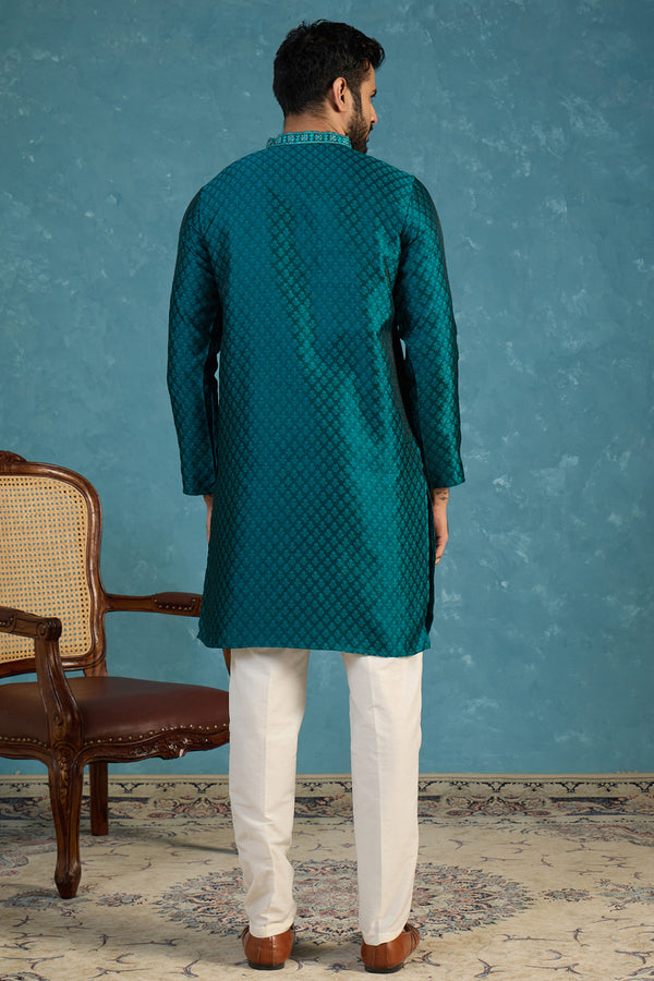Teal Silk Blend Woven Design Straight Kurta MKU1838