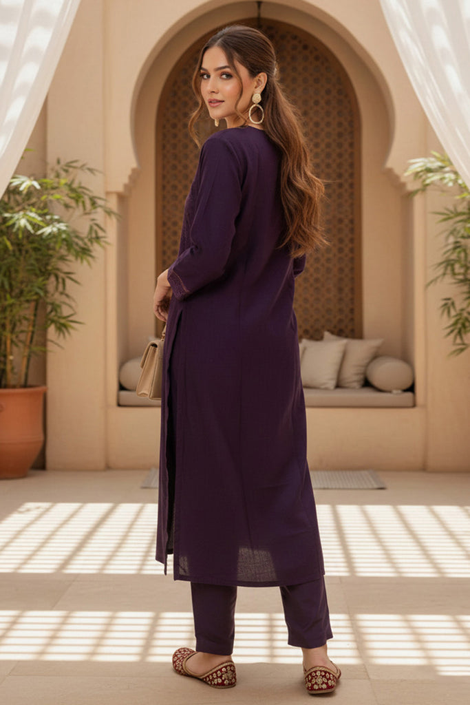 Purple Silk Blend Ethnic Motifs Stoning Straight Kurta Trouser with Dupatta SKSKD3091