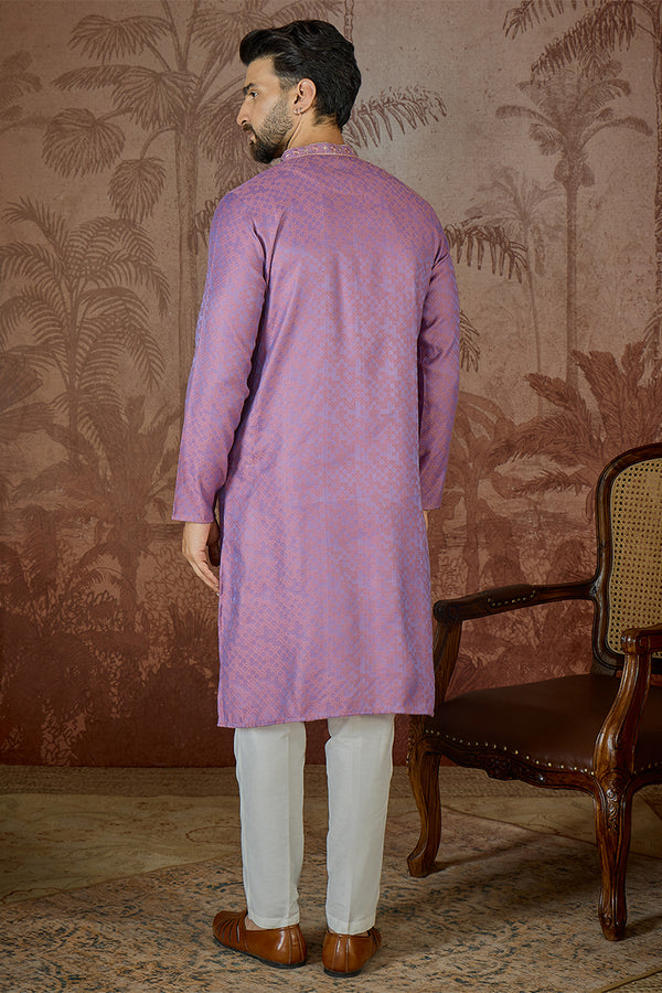 Purple Jacquard Geometric Embroidered Kurta MKU2549