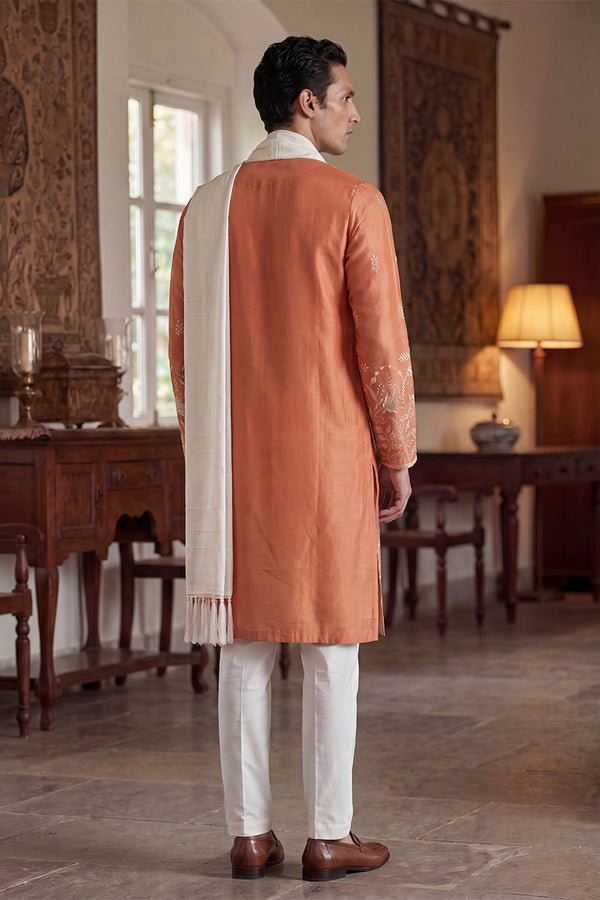 Peach Vartican Solid Embroidered Straight Kurta Sets MKPD1935