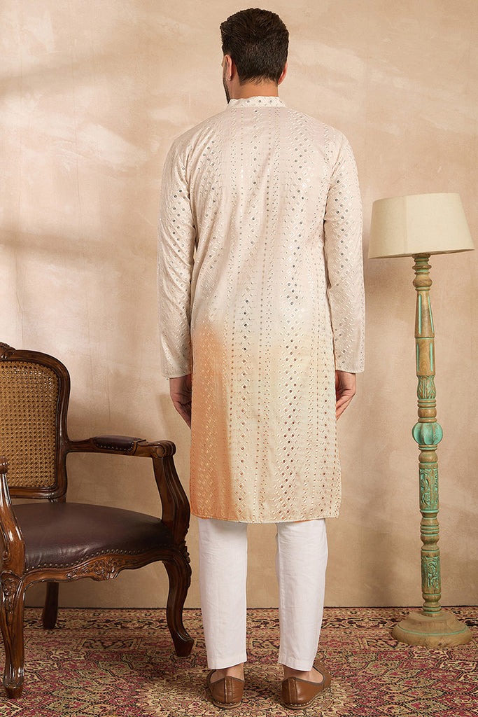 Peach Silk Blend Ombre Embroidered Straight Kurta MKU1724