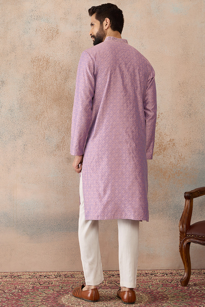 Lavender Jacquard Solid Embroidered Kurta With Trouser MKSET2466