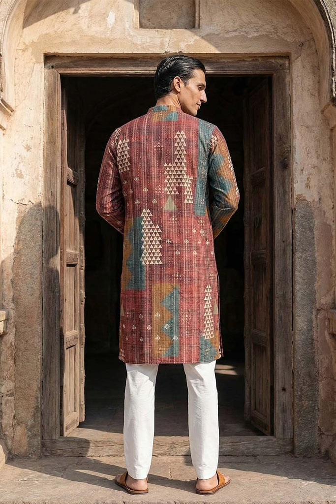 Brown Silk Blend Printed Straight Kurta With Trousers MKSET2177