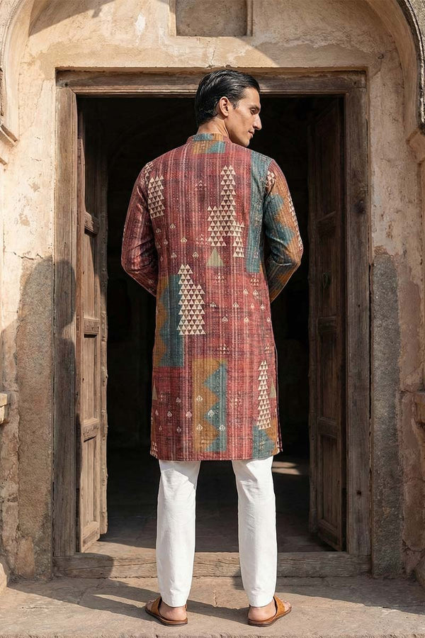 Brown Silk Blend Printed Straight Kurta With Trousers MKSET2177