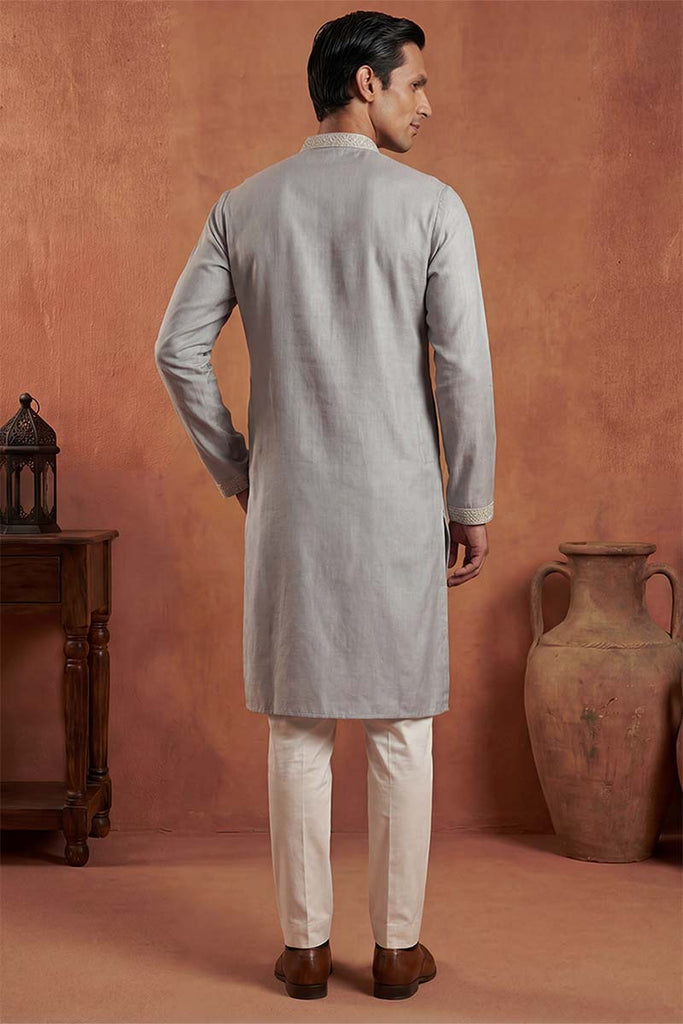 Blue Silk Blend Solid Embroidered Kurta With Trousers MKSET2175