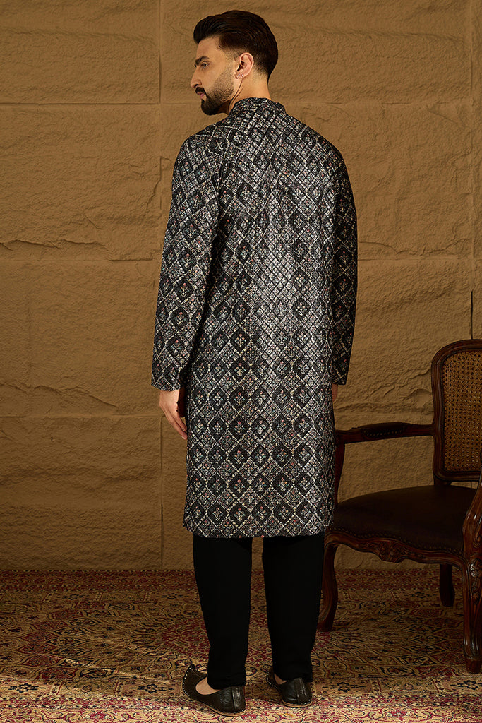 Black Viscose Rayon Geometric Printed Straight Kurta MKU1608