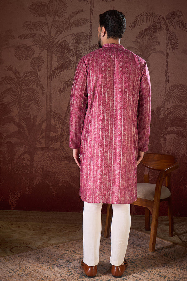 Maroon Silk Blend Ethnic Motifs Printed Straight Kurta With Trouser MKSET1928