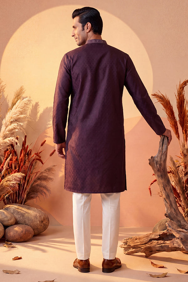 Purple Silk Blend Woven Design Straight Kurta MKU1835