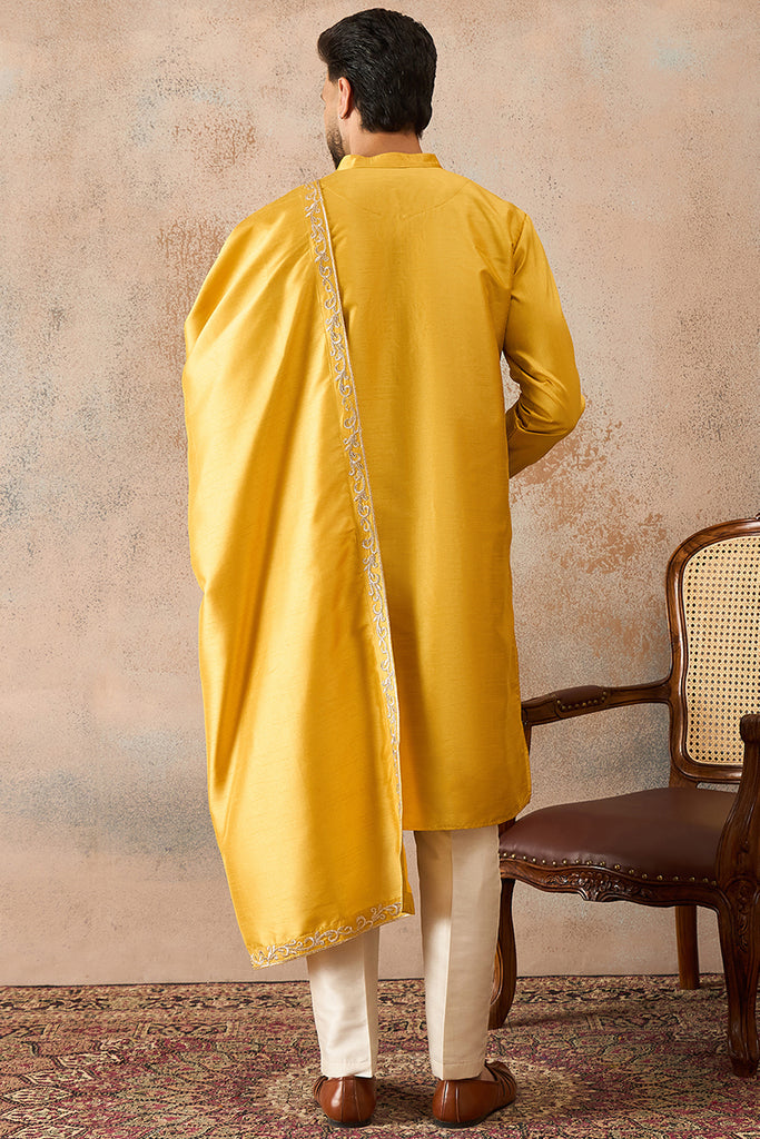 Yellow Silk Blend Solid Embroidered Kurta & Trouser With Dupatta MKPD1022