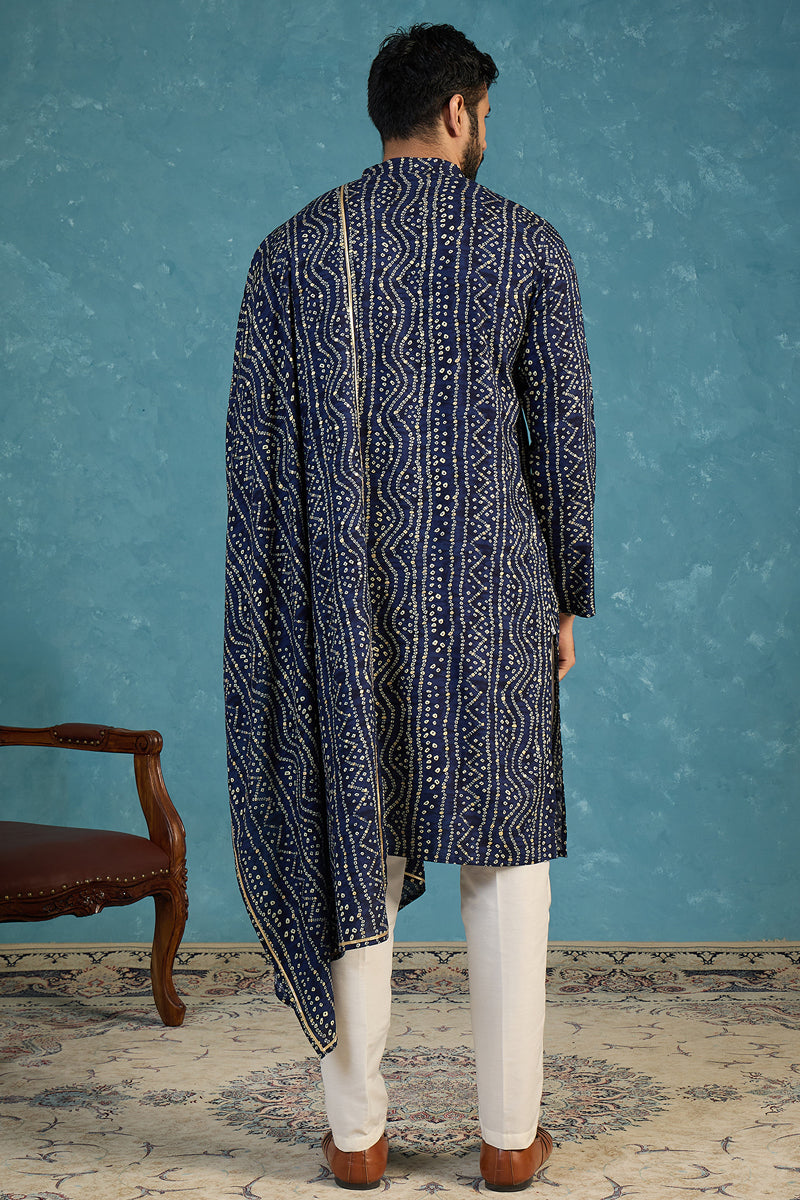 Blue Viscose Rayon Bandhani Printed Kurta&Dupatta With Trouser MKPD1080