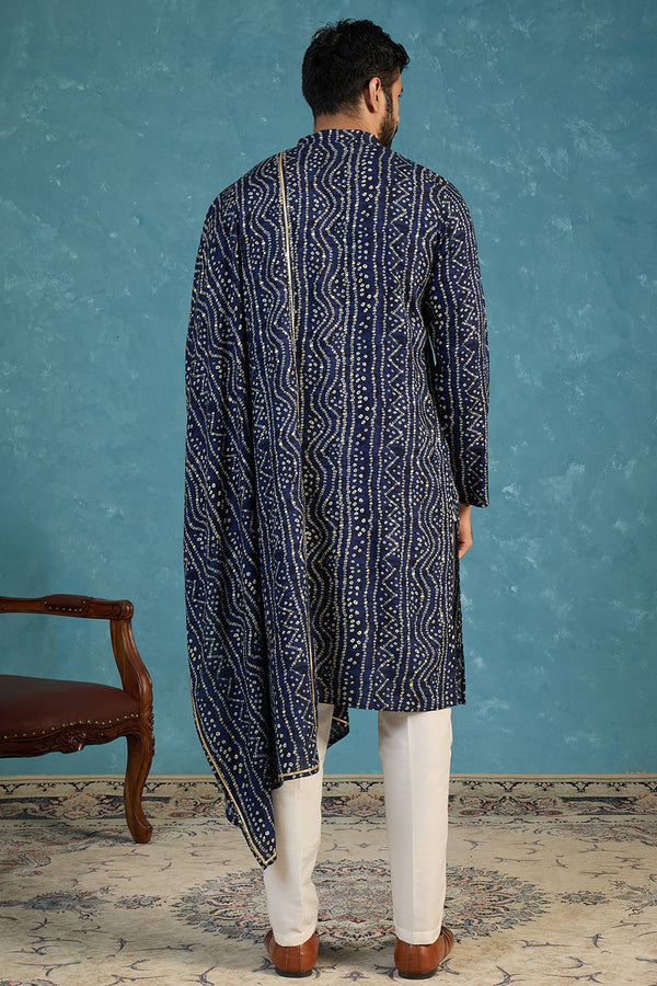 Blue Viscose Rayon Bandhani Printed Kurta&Dupatta With Trouser MKPD1080