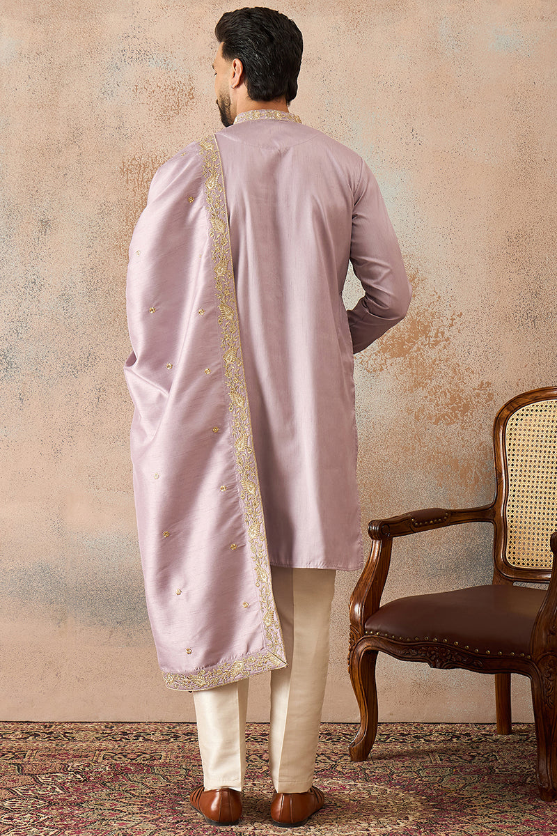 Lavender Zari Embroidered Silk Blend Kurta with Dupatta MKUD1047