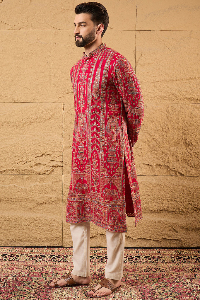 Pink Georgette Solid Embroidered Straight Kurta with Trouser MKSET1160