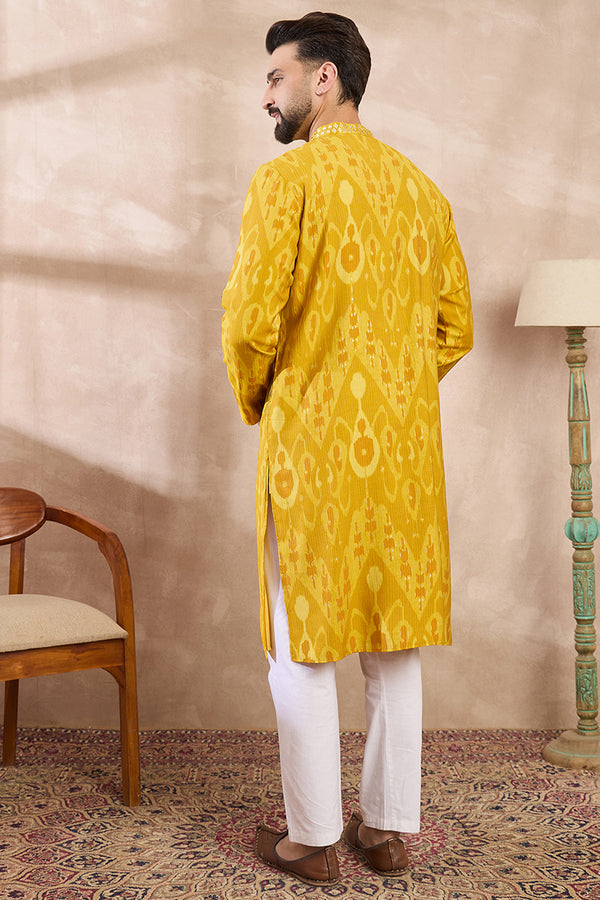 Yellow Viscose Rayon Chevron Printed Straight Kurta MKU1966
