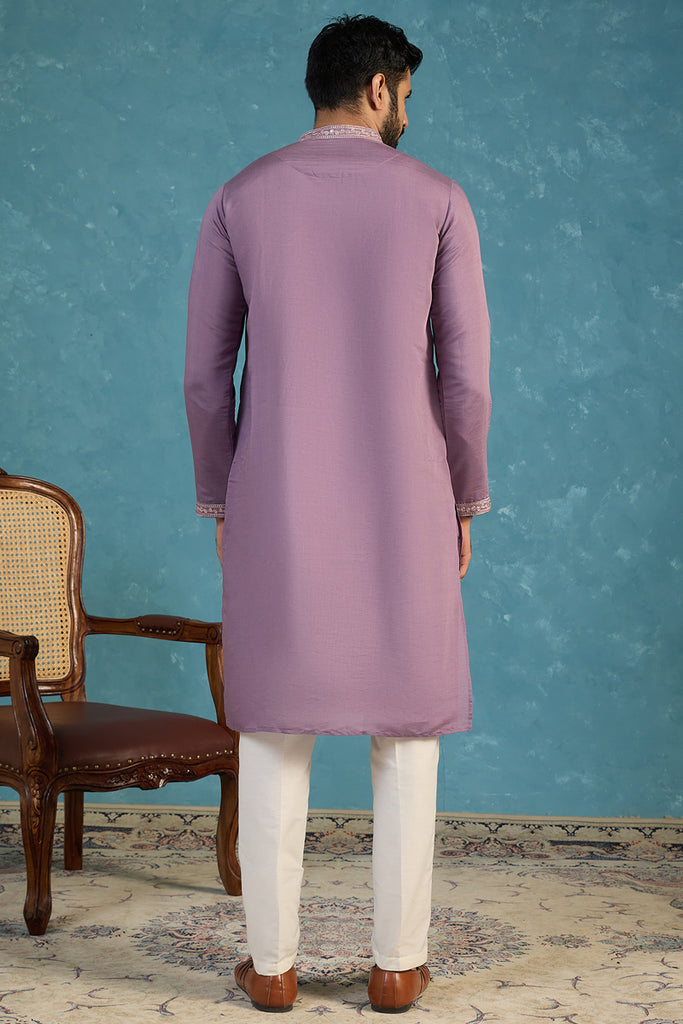 Lavender Silk Blend Solid Emboidered Sequins Kurta MKU2277