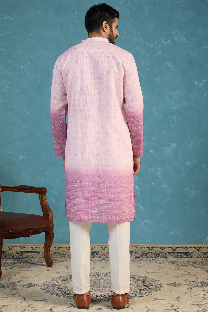 Pink Silk Blend Woven Design Calf Length Straight Regular Kurta MKU2347