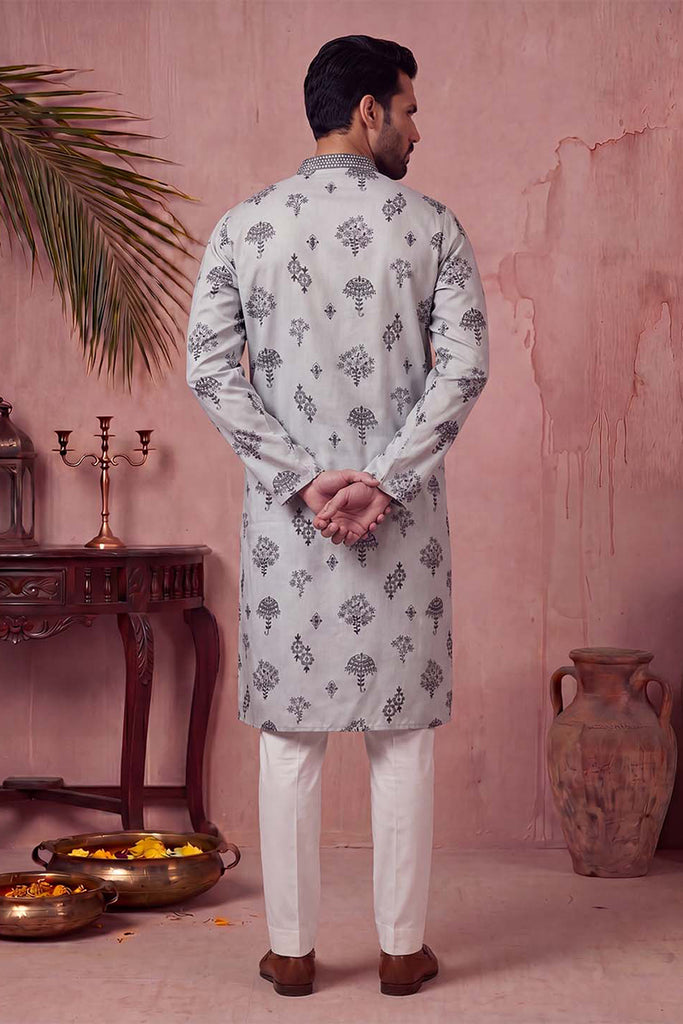 Silk Blend Embroidered Solid Blue Kurta MKU1805