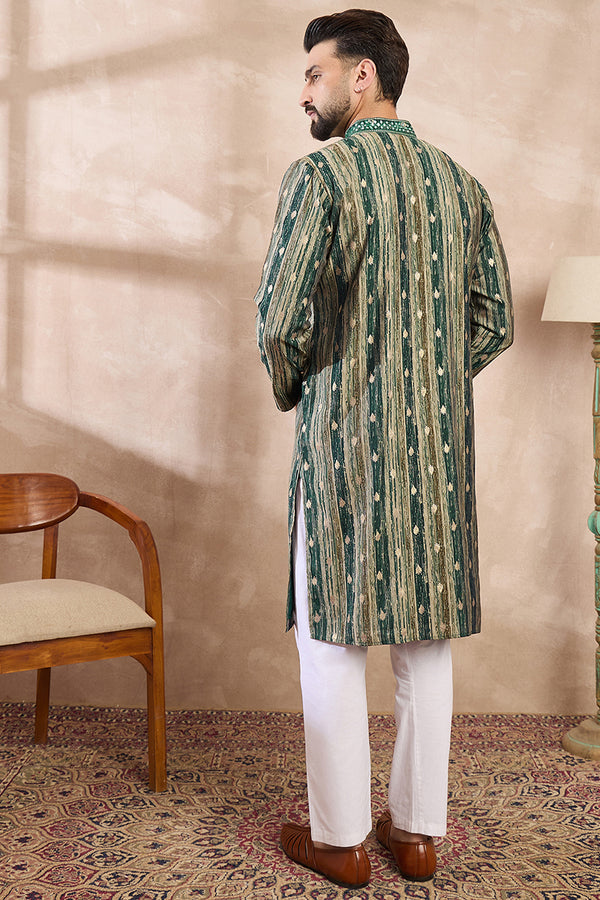 Green Silk Blend Abstract Printed Straight Kurta With Trouser MKSET2007