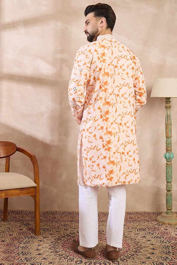 Orange Silk Blend Solid Embroidered Straight Kurta MKU2002