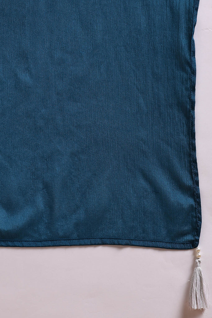 Teal Blue Silk Blend Solid Embroidered Straight Suit Set PKSKD2216