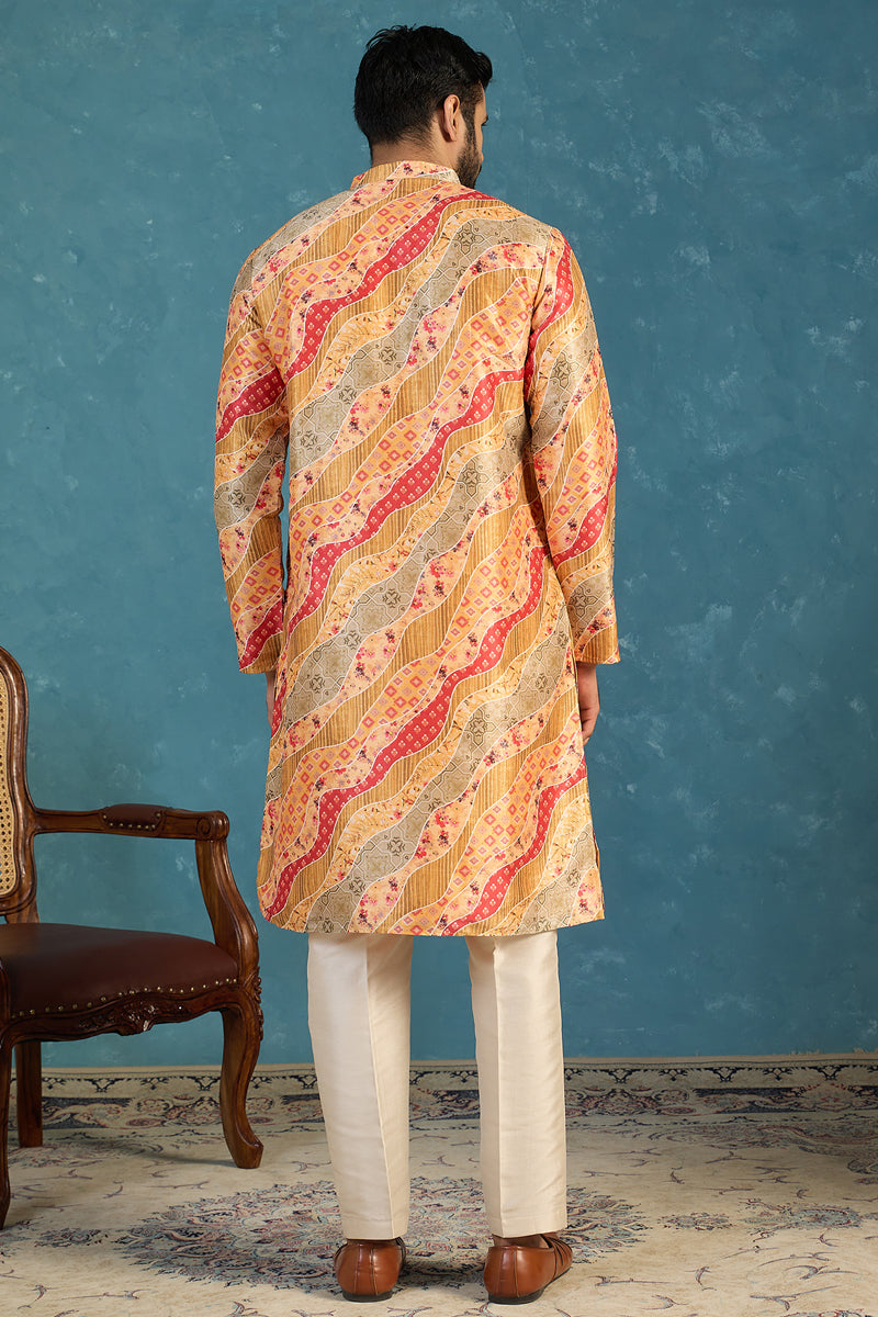 Yellow Silk Blend Printed Straight Kurta MKU2168