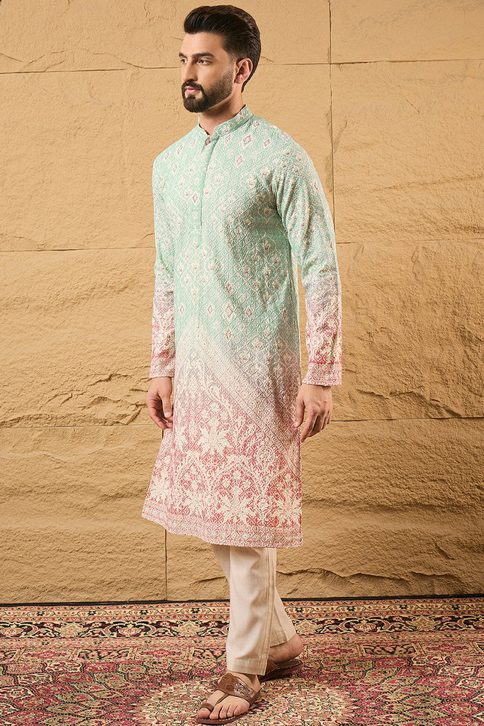 Teal Viscose Rayon Ethnic Motifs Embroidered Straight Kurta with Trouser MKSET1139