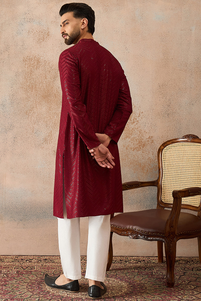 Maroon Rayon Embroidered Solid Straight Kurta With Trousers MKSET2188