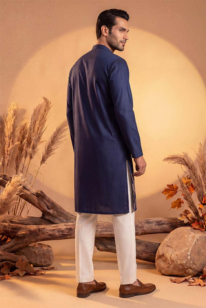 Blue Silk Blend Solid Embroidered Kurta With Trousers MKSET2065