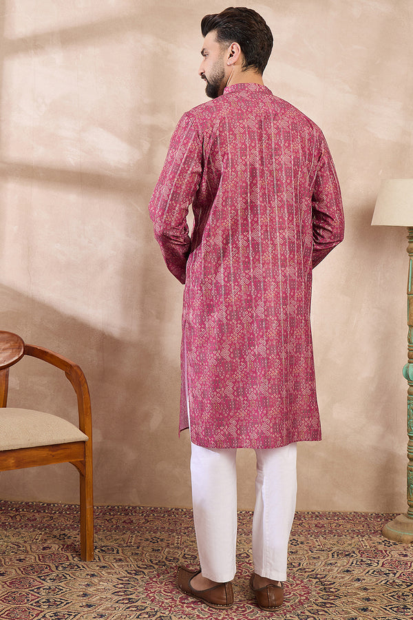 Pink Silk Blend Ethnic Motifs Printed Straight Kurta MKU1997
