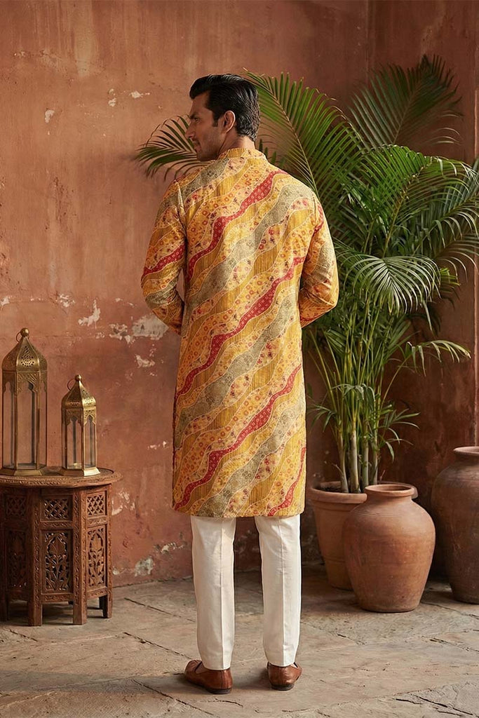 Yellow Silk Blend Printed Straight Kurta MKU2168