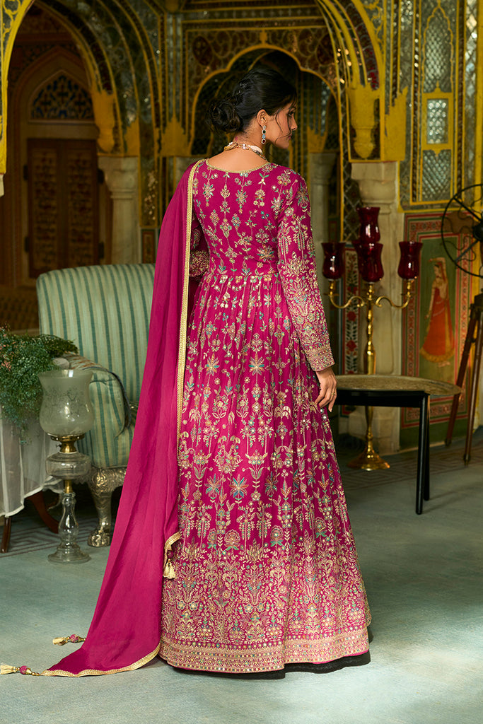 Pink Georgette Embroidered With Hand Work Gown With Dupatta VKSET1542