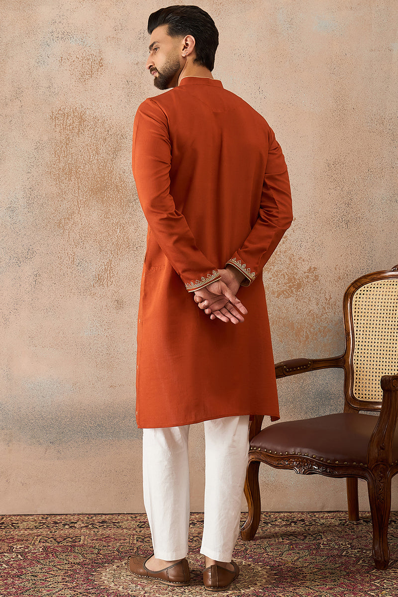 Brown Viscose Rayon Solid Emboidered Straight Kurta MKU2206