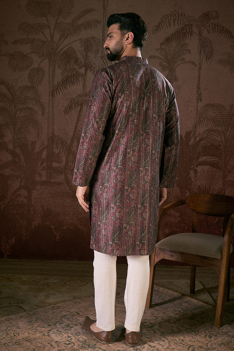 Purple Silk Blend Ethnic Motifs Printed Straight Kurta MKU1941