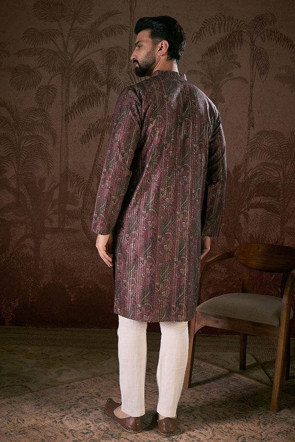 Purple Silk Blend Ethnic Motifs Printed Straight Kurta MKU1941