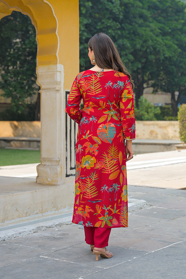 Pink Viscose Rayon Floral Printed Straight Kurta Trousers With Dupatta PKSKD3160
