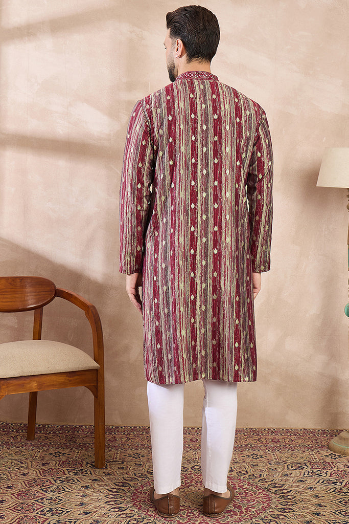 Maroon Silk Blend Abstract Printed Straight Kurta With Trouser MKSET2006