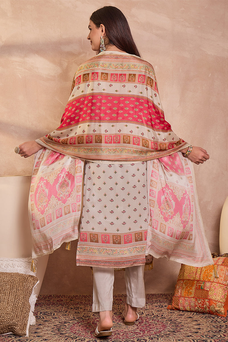 Multi Viscose Rayon Embroidered Kurta Trouser With Dupatta  HPKSKD2974